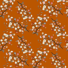 Vector seamless half-drop pattern, with flowers