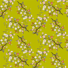 Vector seamless half-drop pattern, with flowers