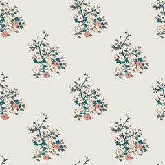 Vector seamless half-drop pattern, with flowers