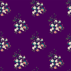 Vector seamless half-drop pattern, with flowers
