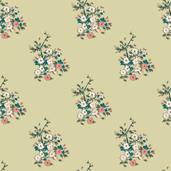 Vector seamless half-drop pattern, with flowers