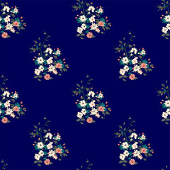 Vector seamless half-drop pattern, with flowers