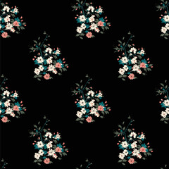 Vector seamless half-drop pattern, with flowers