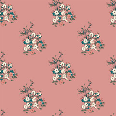 Vector seamless half-drop pattern, with flowers