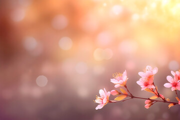 Spring blossom. Beautiful background with copy space and defocused lights. Selective focus. Generative AI