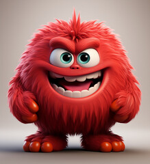 Obraz premium Angry Red Monster Character, 3D Animated Cute Creature Isolated on White