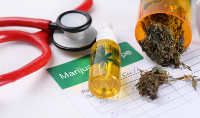 Prescription for buying marijuana in pharmacy. Medical cannabis is prescribed for post-traumatic...