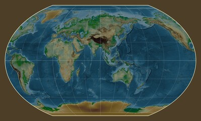 Fototapeta premium World map. Physical. Kavrayskiy VII projection. Meridian: 90 east