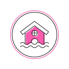 Filled outline House flood icon isolated on white background. Home flooding under water. Insurance concept. Security, safety, protection, protect concept. Vector