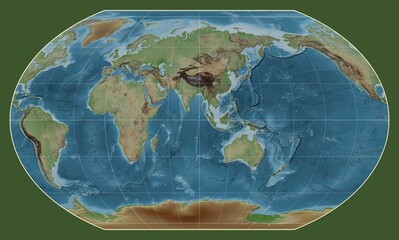 Fototapeta premium World map. Colored elevation. Kavrayskiy VII projection. Meridian: 90 east