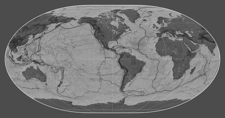 Tectonic plates. Bilevel. Loximuthal projection -90 west