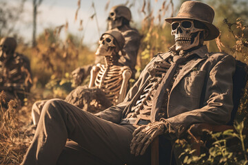 Eerie Skeletons in a Haunted Graveyard, A Spooky Encounter