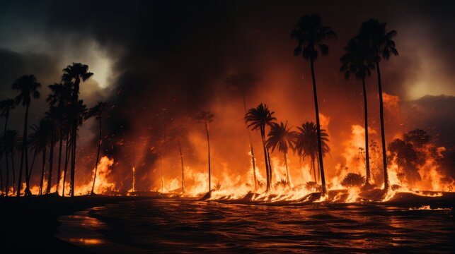 Burning Palm Trees In The Night