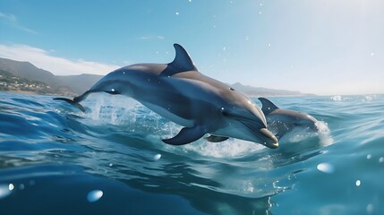 Fototapeta premium 元気よくジャンプするイルカ