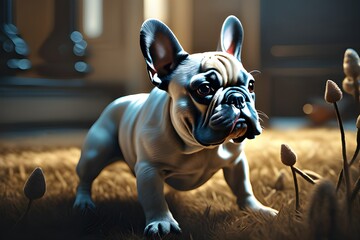 French Bulldog known as a fierce dog despite its small and cute appearance - obrazy, fototapety, plakaty