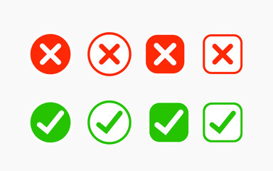 Vector illustration of check and cross mark button set