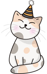 Halloween kawaii cat with costume vector illustration. Cartoon black cat prepared for halloween party. Cute clipart for stickers, nursery room, book prints, background, invitations, greeting cards