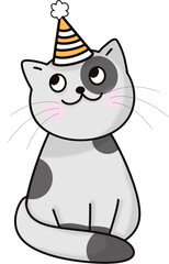 Halloween kawaii cat with costume vector illustration. Cartoon black cat prepared for halloween party. Cute clipart for stickers, nursery room, book prints, background, invitations, greeting cards