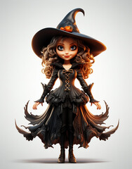 Sinister Witch in 3D Unleashing Frightful Poses on Isolated White