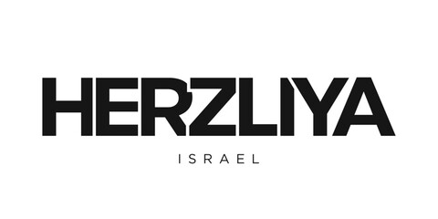 Herzliya in the Israel emblem. The design features a geometric style, vector illustration with bold typography in a modern font. The graphic slogan lettering.