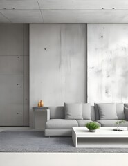 Modern interior design of living room with empty concrete wall background. 3D Rendering, 3D Illustration