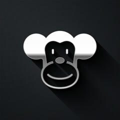 Silver Monkey icon isolated on black background. Animal symbol. Long shadow style. Vector