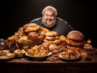 fat guy and hamburgers