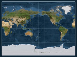 World map. Satellite. Miller Cylindrical projection. Meridian: 180