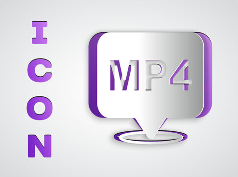 Paper cut MP4 file document. Download mp4 button icon isolated on grey background. MP4 file symbol. Paper art style. Vector