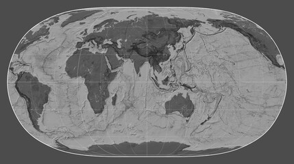 World map. Bilevel. Natural Earth II projection. Meridian: 90 east