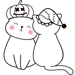 Draw vector illustration banner design funny cat for Halloween day Doodle cartoon style