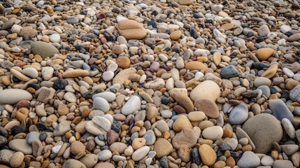 Uneven Textured Pebble Beach with Small Stones, Natural Beauty in Coastal Landscape