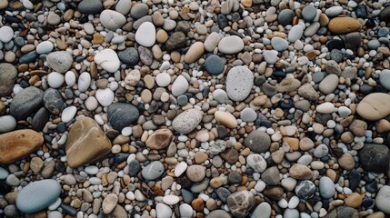 Uneven Textured Pebble Beach with Small Stones, Natural Beauty in Coastal Landscape