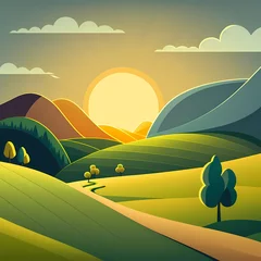 Foto op Canvas illustration of beautiful summer fields landscape with a dawn. Nature landscape. illustration background. AI generated © Lastyear