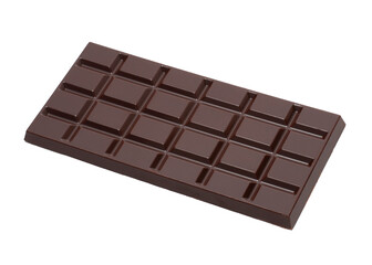 Dark chocolate bar isolated on transparent layered background.