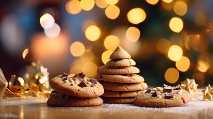 Obraz na płótnie Canvas Chocolate chip cookies. Christmas background. Christmas Greeting Card. Christmas Postcard.