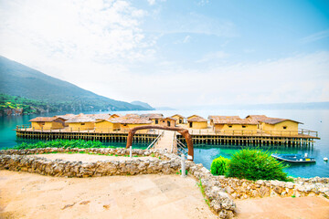 Popular tourist destination - Bay of Bones. Amazing landscape of North Macedonia, Europe. Ohrid lake.