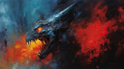 Colorful fantasy dragon close up painting. 