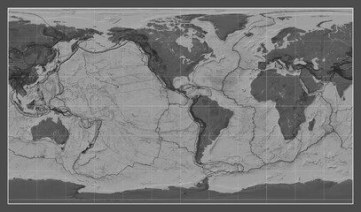 Tectonic plates. Bilevel. Patterson Cylindrical projection -90 west