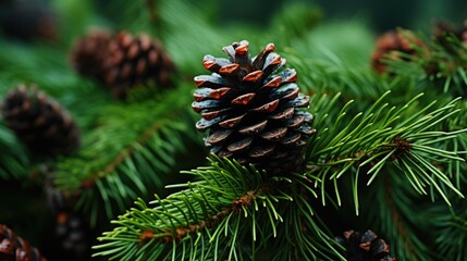 Winter holiday Christmas cones. Background coniferous cones. generative ai