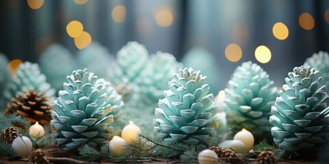 Obraz na płótnie Canvas Winter holiday Christmas cones. Background coniferous cones. generative ai