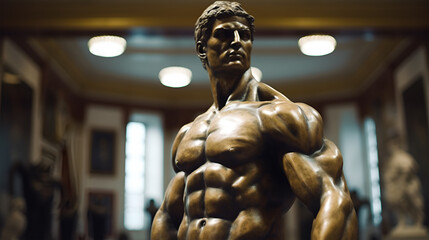 A Greek Statue Body Builder in a Gym, Blur Background, Generative AI - obrazy, fototapety, plakaty