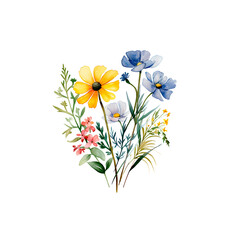 Watercolor bouquet of wildflowers. Hand drawn illustration.