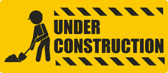 Printable yellow black rectangle safety triangle sign man shovel dirt with helmet, for safety sign template man at work, under construction, danger symbol