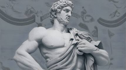 Illustration of a greek statue, halftone style, Generative ai