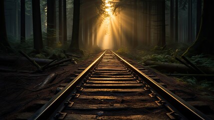 Fototapeta na wymiar straight rails in the Forest landscape