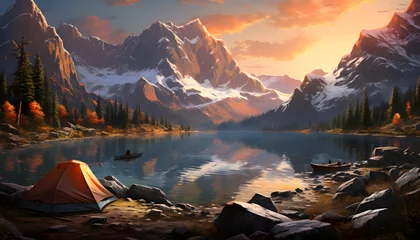  camping in the mountains at sunset © AGSTRONAUT