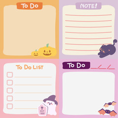 Kawaii cute memo page template halloween illustration vector