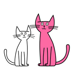 Cartoon cats. Pink big mother with her little white kitten, contemporary design, vector illustration