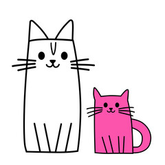 Cartoon cats. White big mother with her little pink kitten, contemporary design, vector illustration